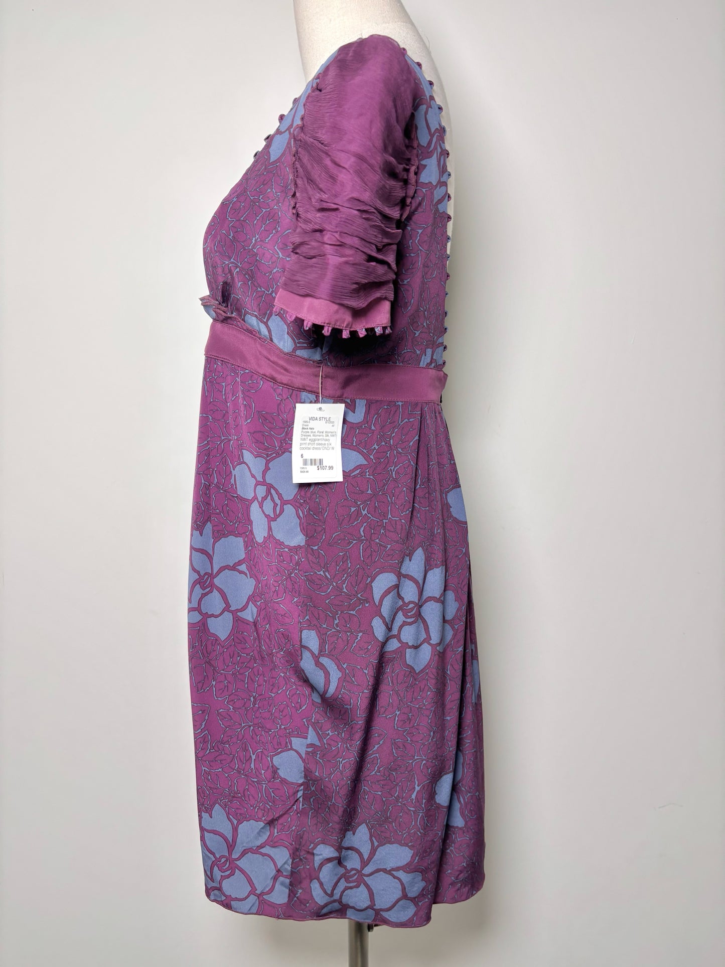Women Size 6 Black Halo Purple, blue Floral Silk NWT Dress