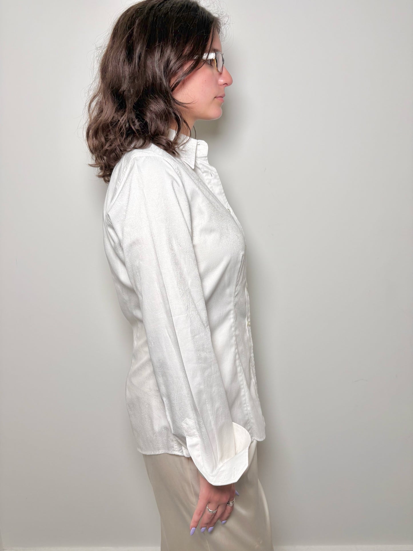 Women Size 48 (12, US) Etro White Paisley Imprint Cotton Shirt