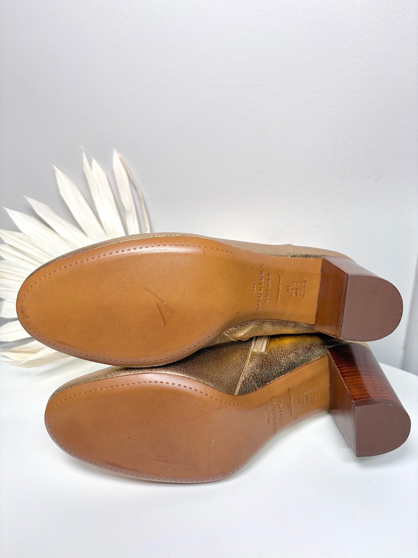 W Shoe Size 41 (10, US) Sezane Metallic Gold Lea Ankle Boots