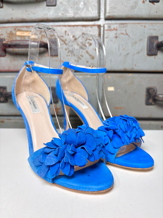 W Shoe Size 37.5 (7 US) L.K. Bennett Blue Leather Suede Heels