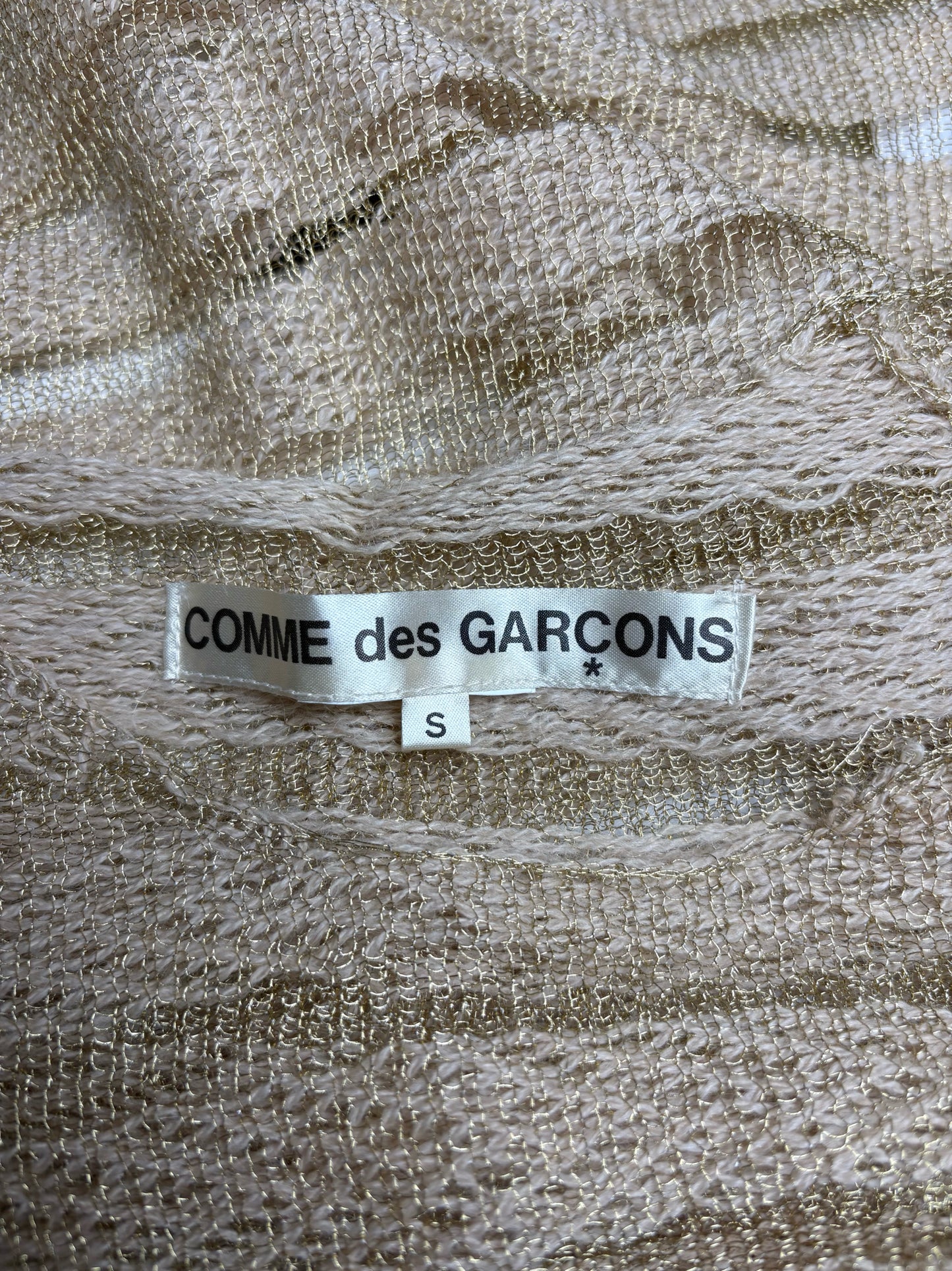 Women Size S Comme des Garcon Metallic Beige Woven Stripes Wool Blend Top