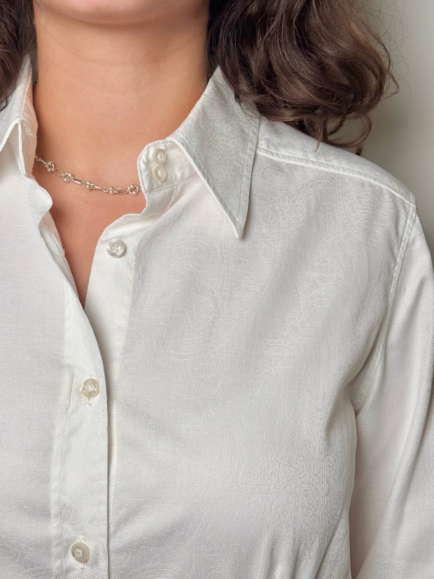 Women Size 48 (12, US) Etro White Paisley Imprint Cotton Shirt
