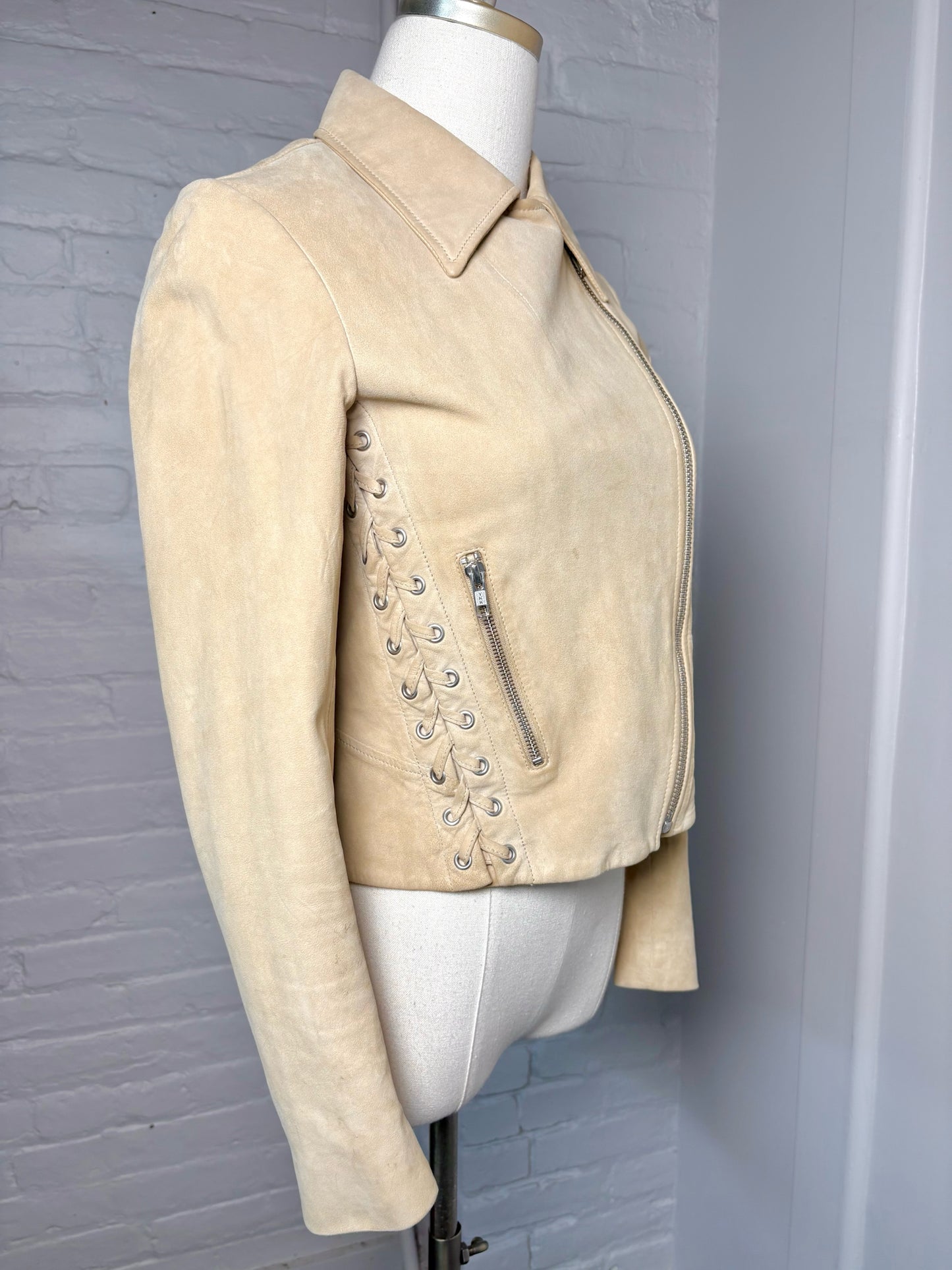 Women Size 4 ALC Camel Solid Suede Leather Jacket