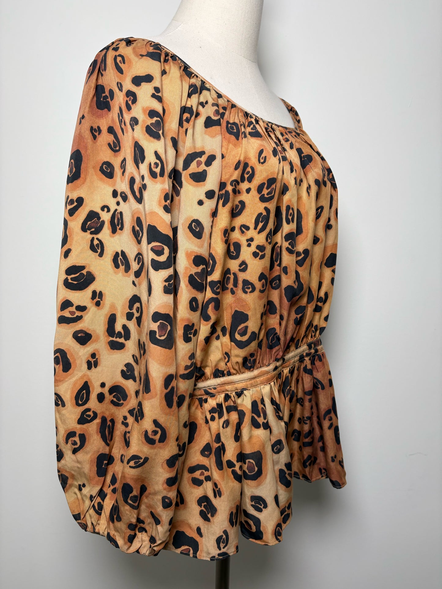 Women Size 16 Mara Hoffman Brown, Black Cheetah Animal Tencel NWT Blouse