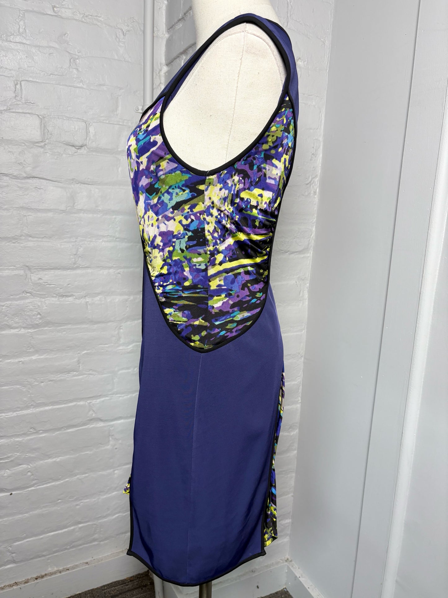 Women Size XS BCBG Max Azria Purple, green, blue Print Polyester Dress
