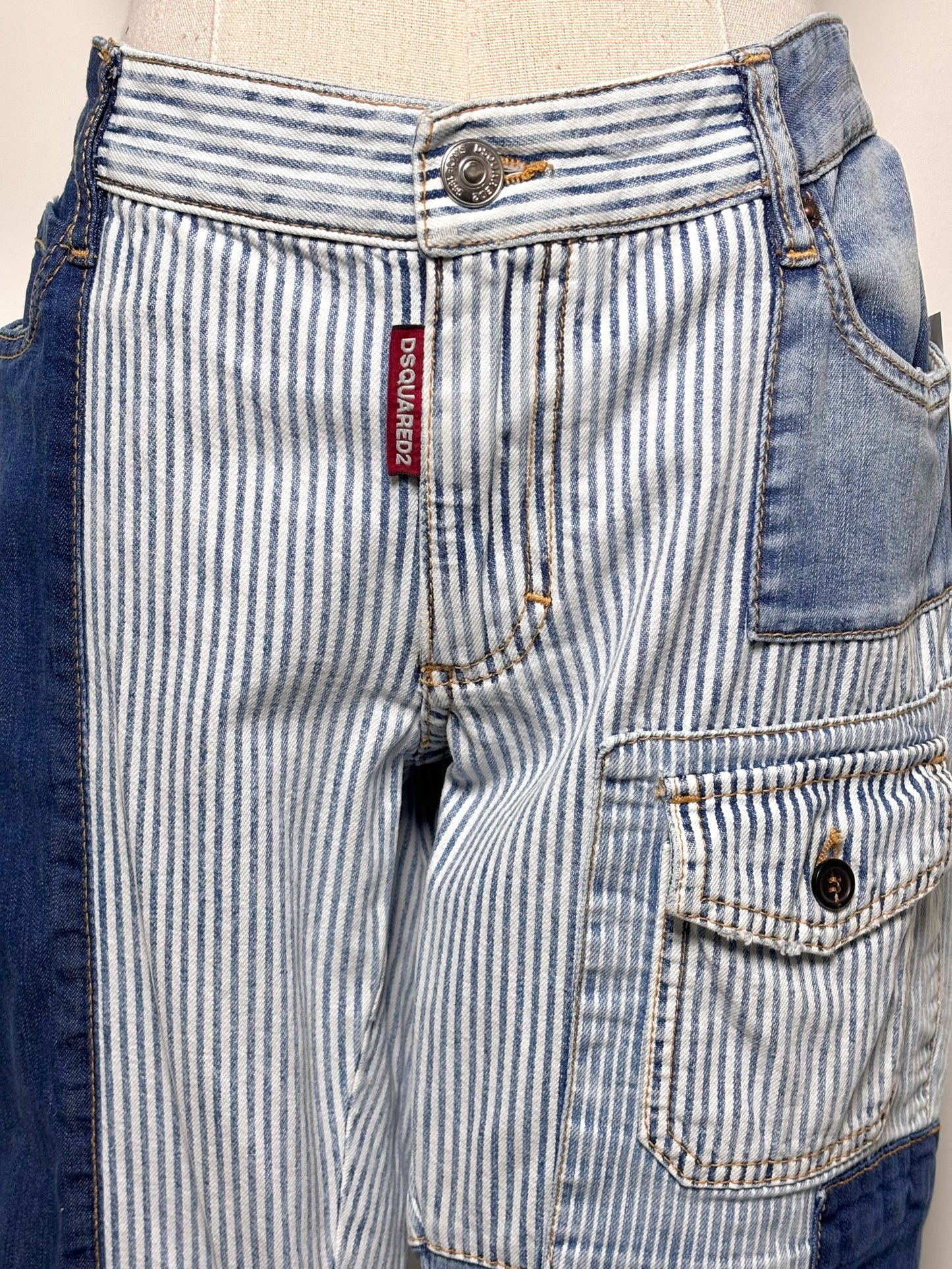 Women Size 44 Dsquared2 Blue, White Patchwork Cotton Jeans