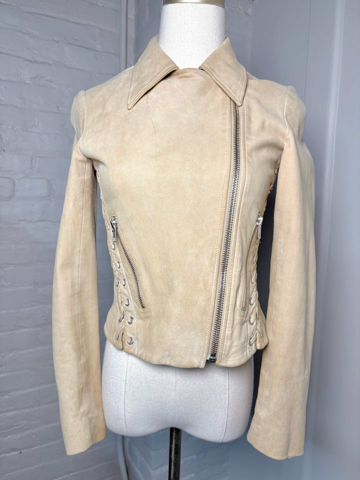 Women Size 4 ALC Camel Solid Suede Leather Jacket