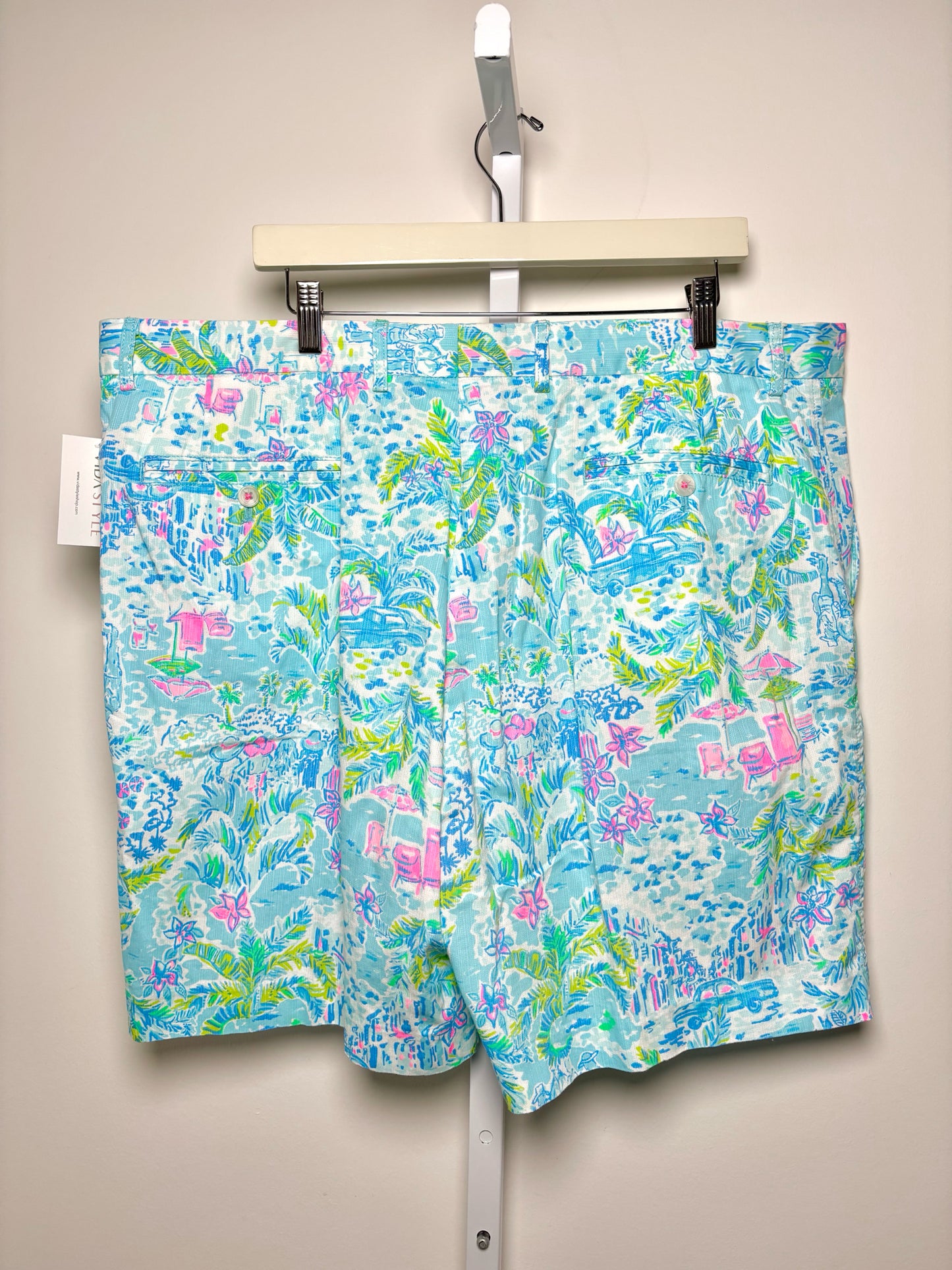 Lilly Pulitzer Turquoise, Pink, Blue Cotton Tropical Men's XXL Shorts