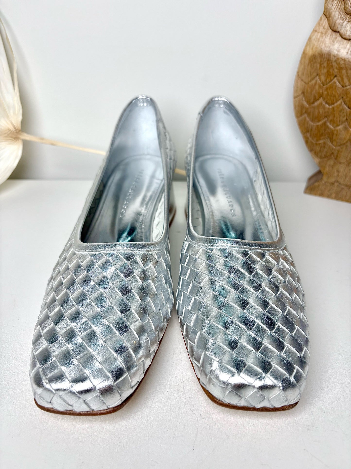 W Shoe Size 9.5 Freda Salvador Silver Leather Calf NWT Heels