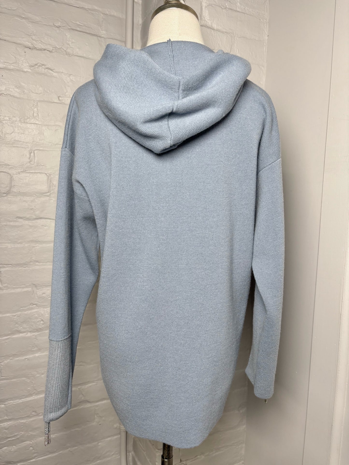 Women Size 42 ( 6 US) Panicale Sky Blue Solid Wool Blend Hood Zip Sweater