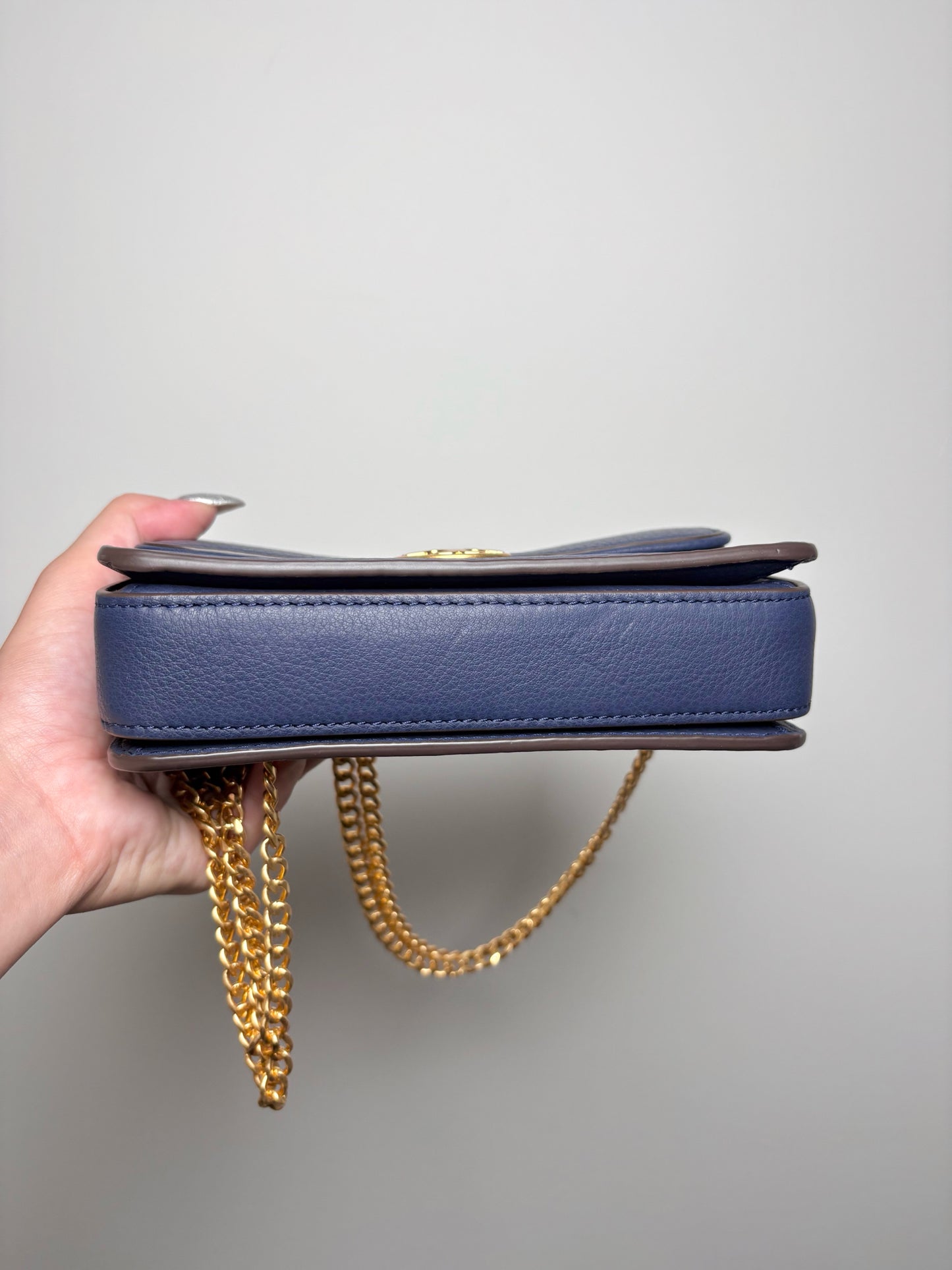 Tory Burch Solid Leather Navy Cowhide Purse