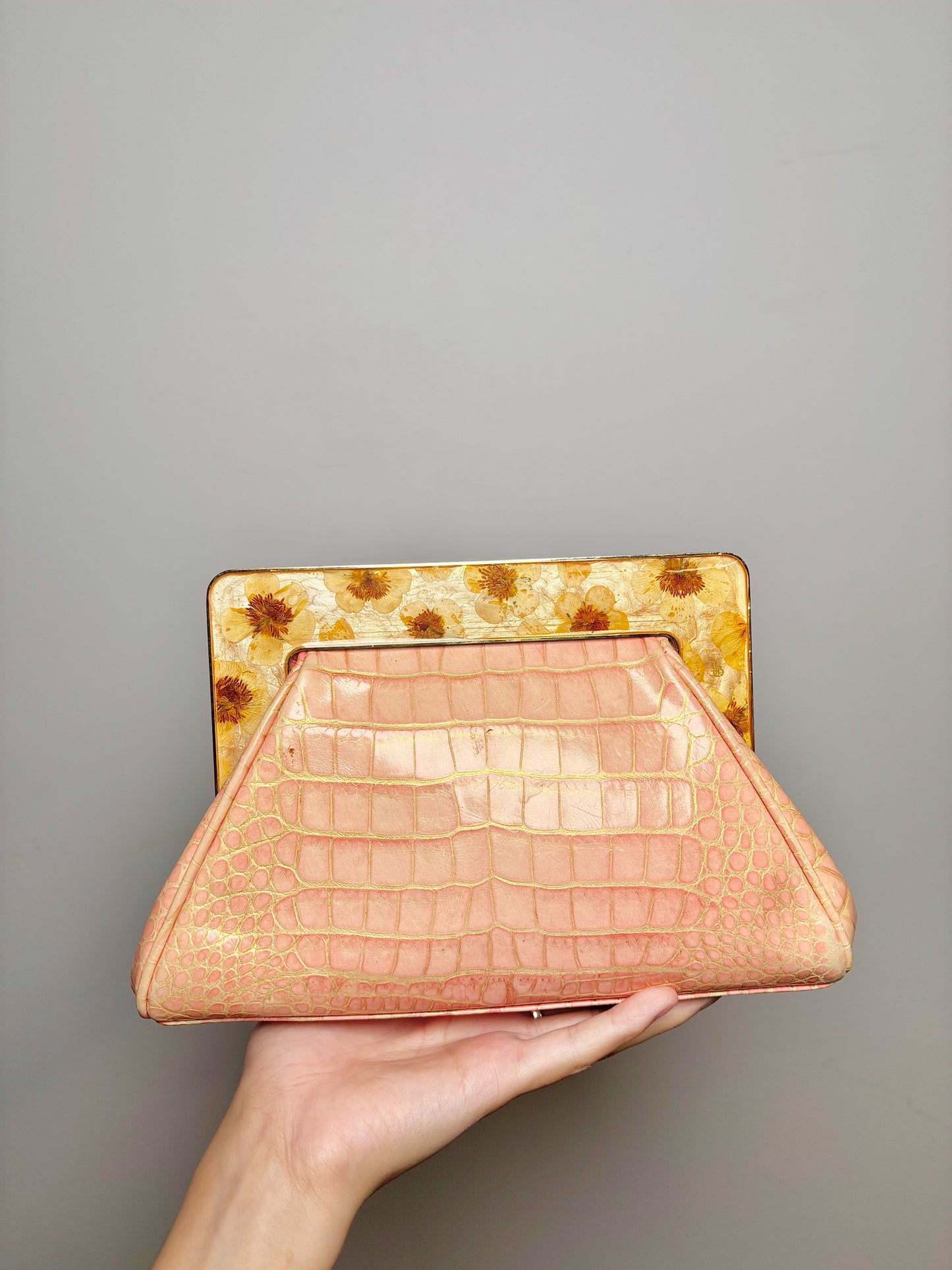 John Galliano Croc Embossed Leather Salmon Cowhide Vintage Purse