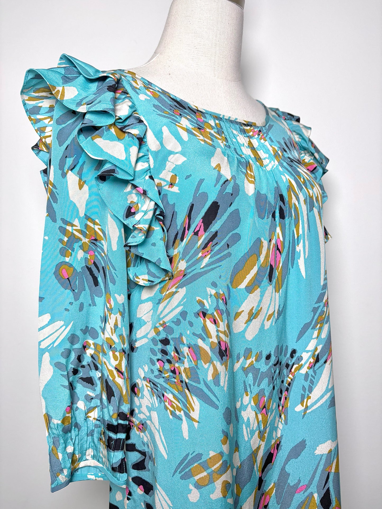 Women Size 6 Tibi Blue, white, brown, pink Print Silk Dress
