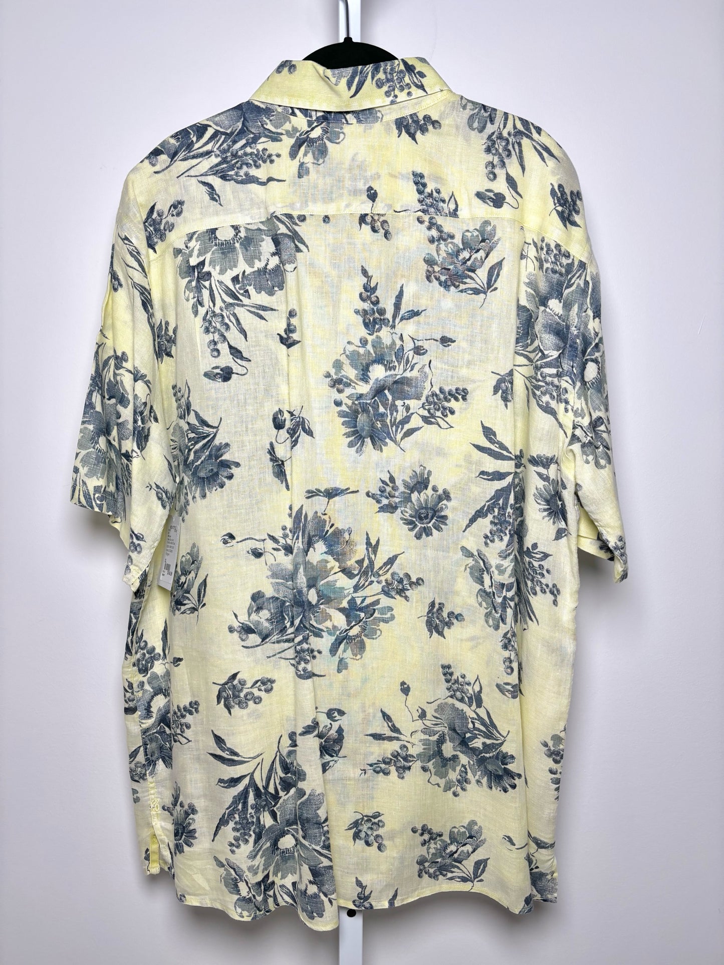 Mens Size XL 120% Lino Yellow, Blue Linen Fruit/Floral Men's Shirt