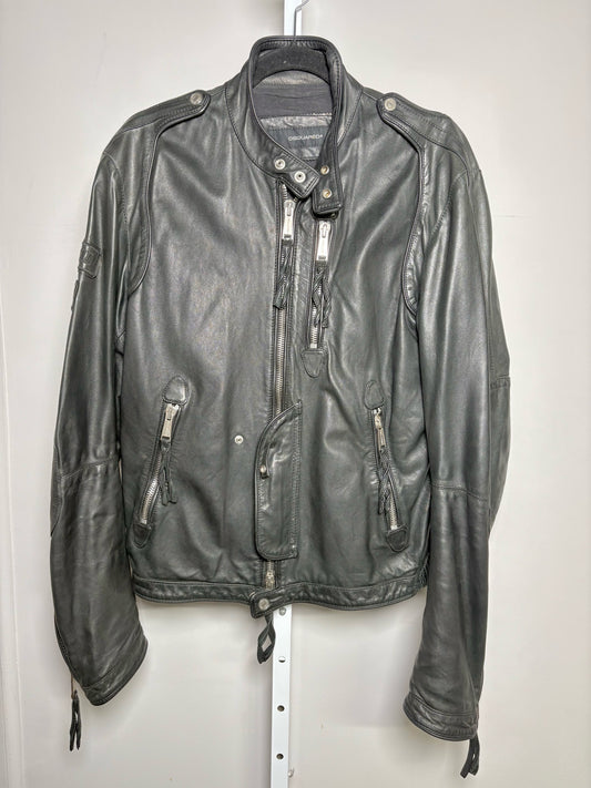 Dsquared2 Black Leather Solid Men's M/L Jacket