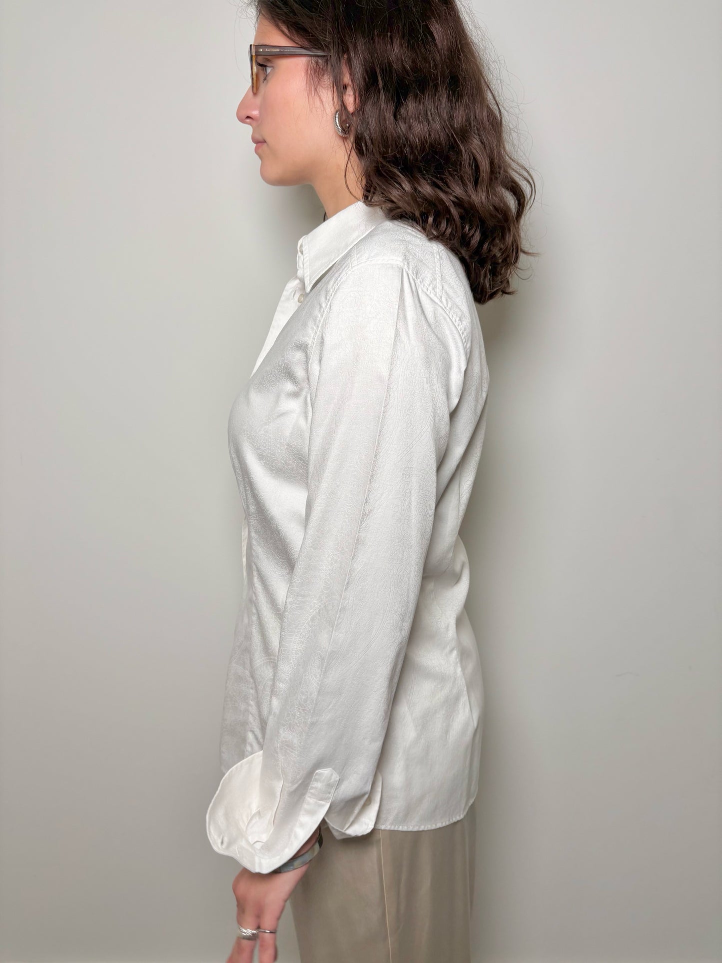 Women Size 48 (12, US) Etro White Paisley Imprint Cotton Shirt