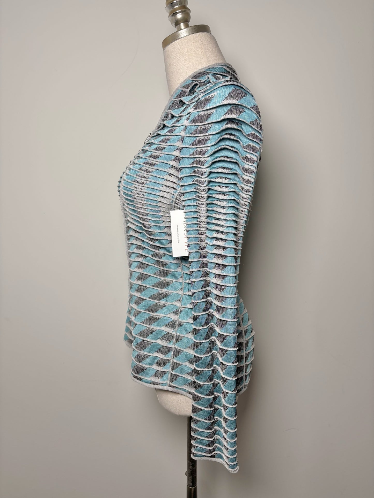 Women Size 40 (4, US) Giorgio Armani Turquoise, Gray Tiered Knit NWT Sweater