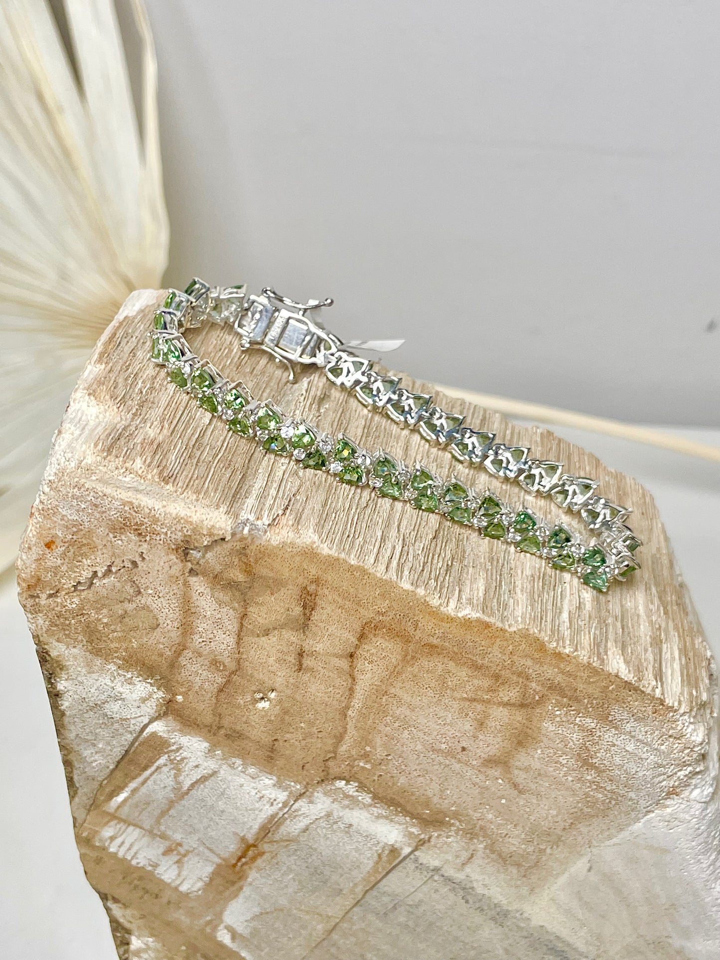 Sterling Silver NWT Green Apatite, White Zircon Bracelet