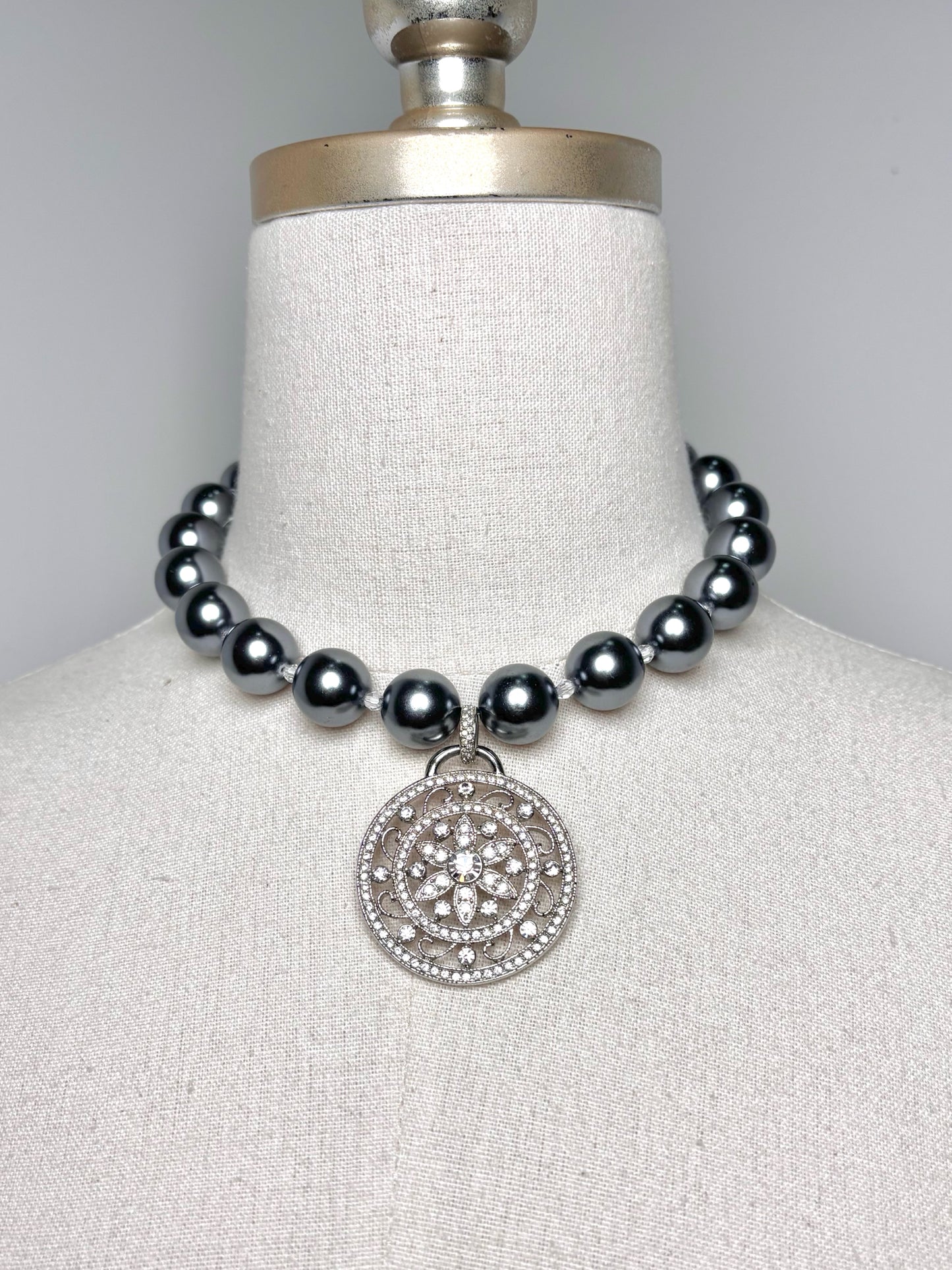 No Label Hematite stones w/CZ Stones Pendant Necklace