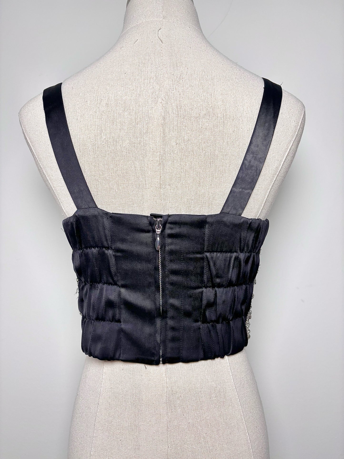Women Size 2 BR Black, Silver Crystals Bustier Top