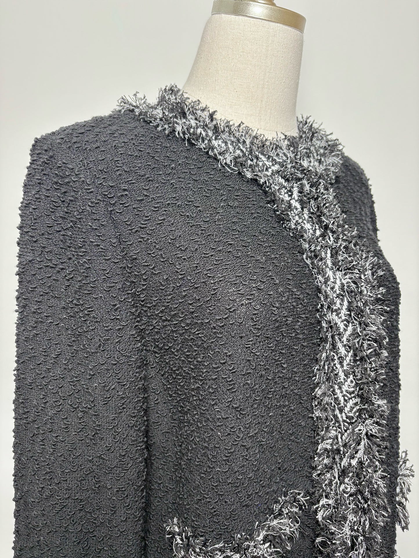 Women Size 8 St. John Black Wool Blend Boucle Jacket