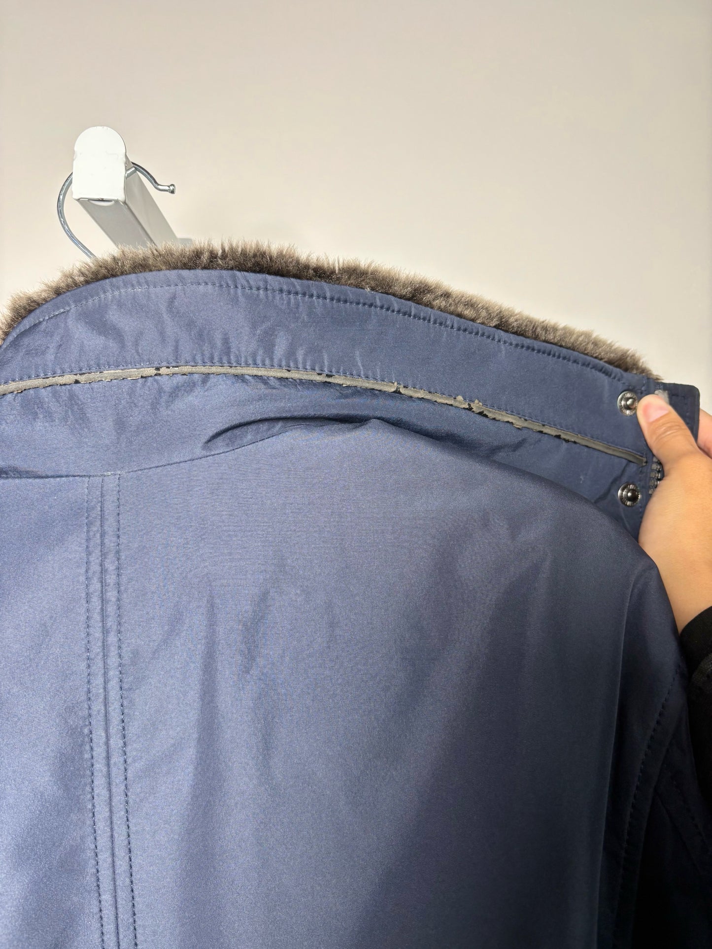 Barneys New York Blue Nylon Mens Size XL Faux Fur Lining Coat