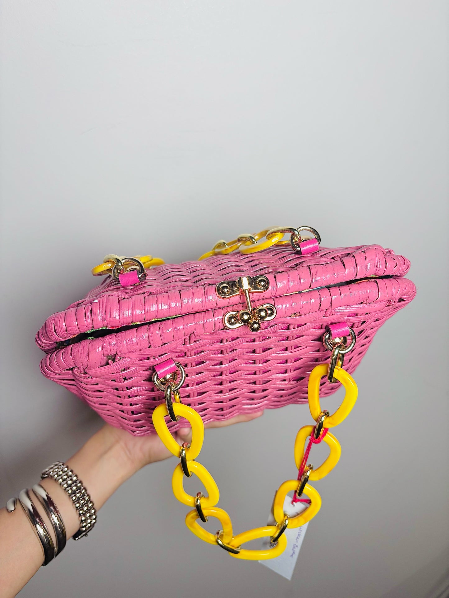 Frances Valentine Solid Wicker NWT Pink Purse
