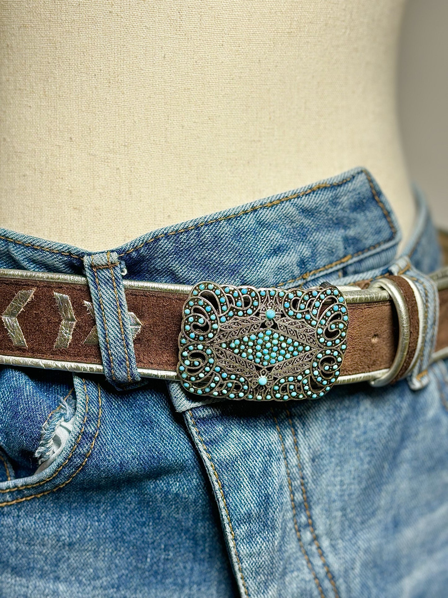 Brown Suede, Leather Combo Streets Ahead Sz L Women's Belt