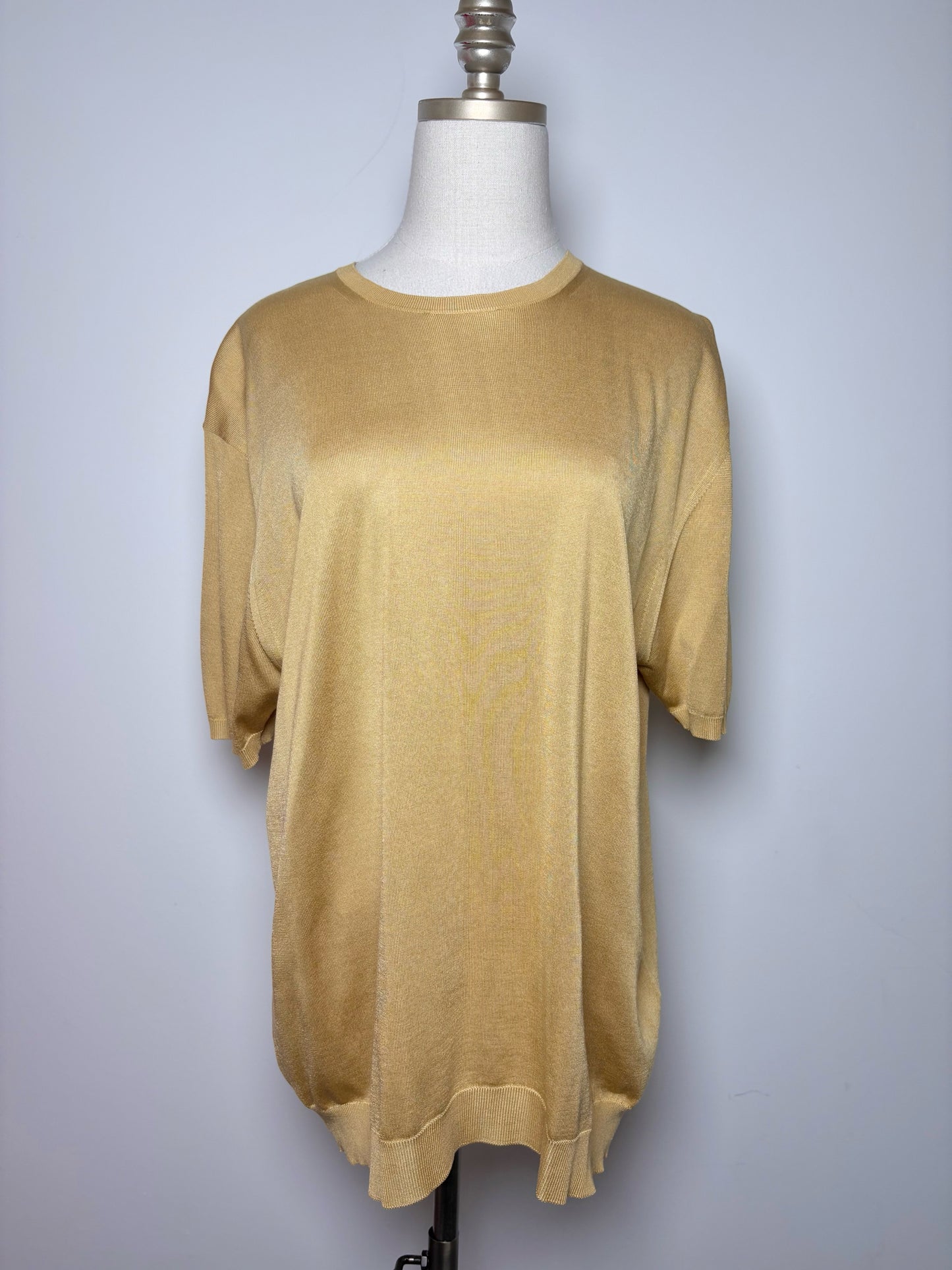 Prada Yellow Silk Solid Men's Mens Size 50 (L) Short Sleeves Sweater