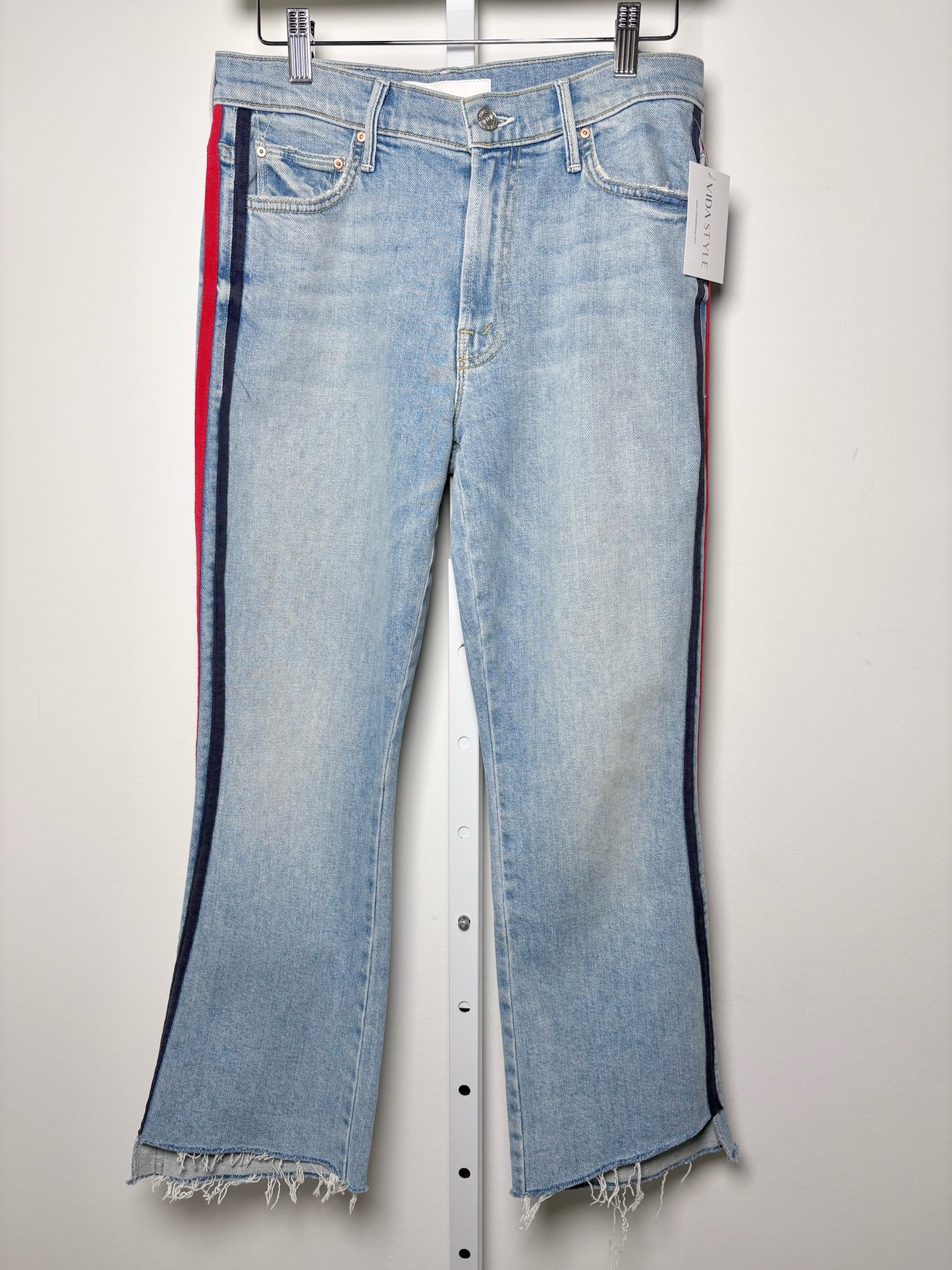 Women Size 27 (4) Mother Superior Light Blue w/ Striped Seams Denim Jeans