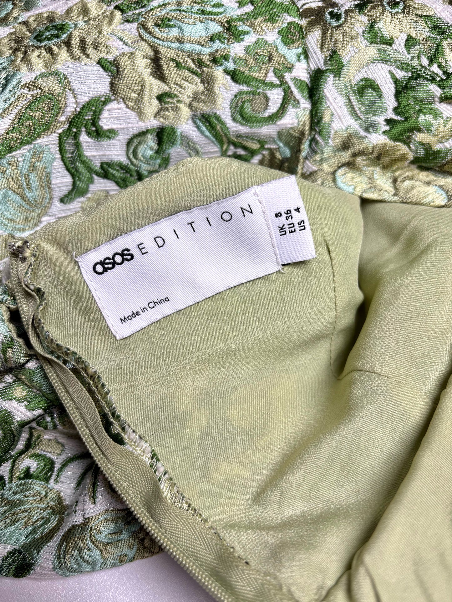 Women Size 4 Asos Edition Green Brocade Cocktail Mini Dress