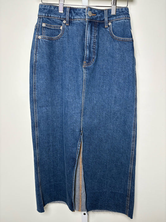 Women Size 6 Veronica Beard Blue Midi Denim Frayed Hem Pre-owned Skirt