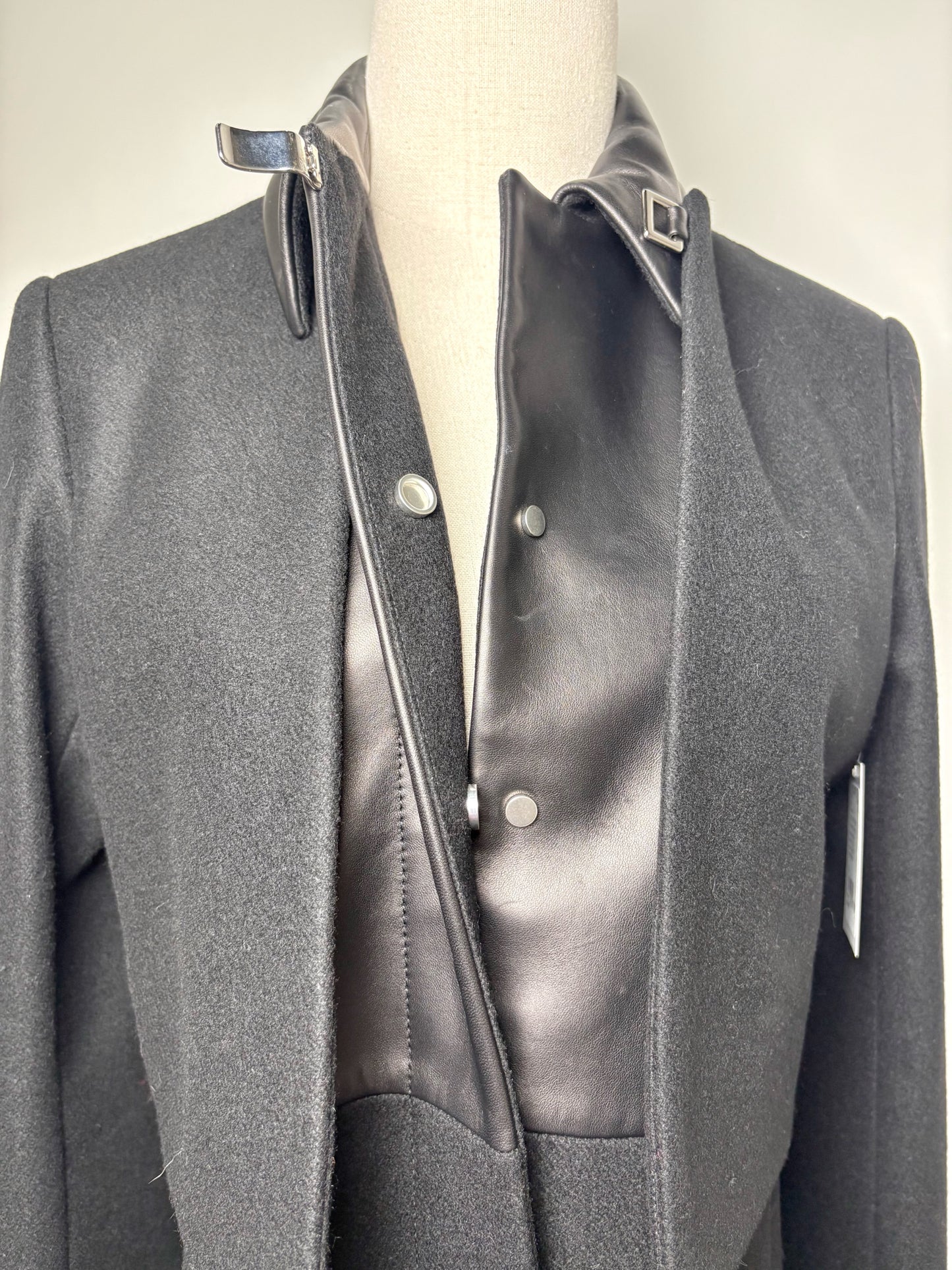 Women Size 6 The Row Black Nostrand Wool, Leather NWT Coat