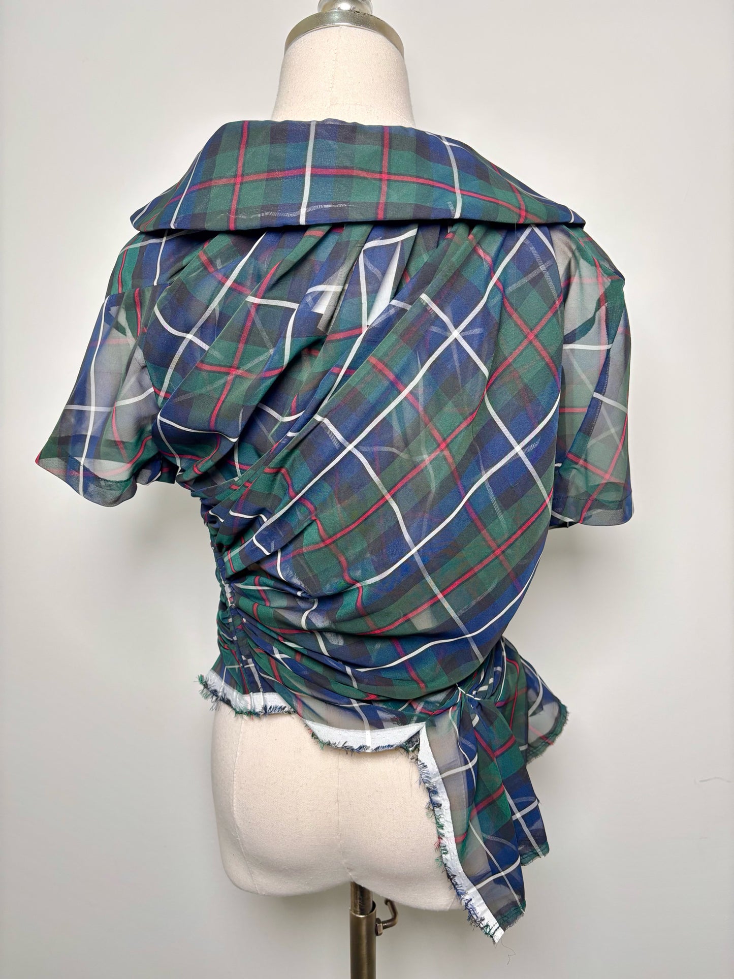 Women Size M Comme des Garcon Green, Blue, Red, White Plaid Polyester Shirt