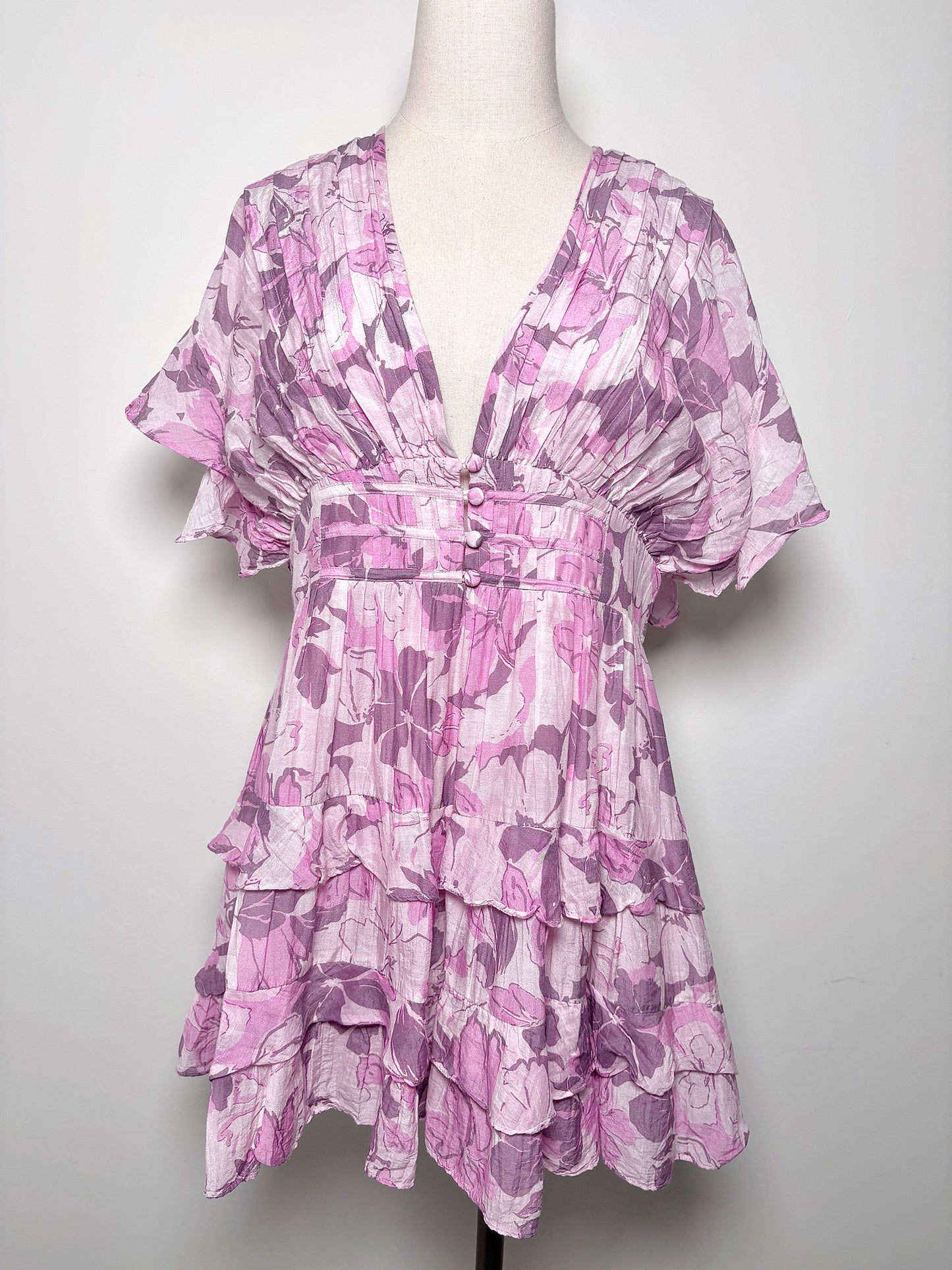 Women Size L Tularosa Lilac Floral Cotton, Silk Dress