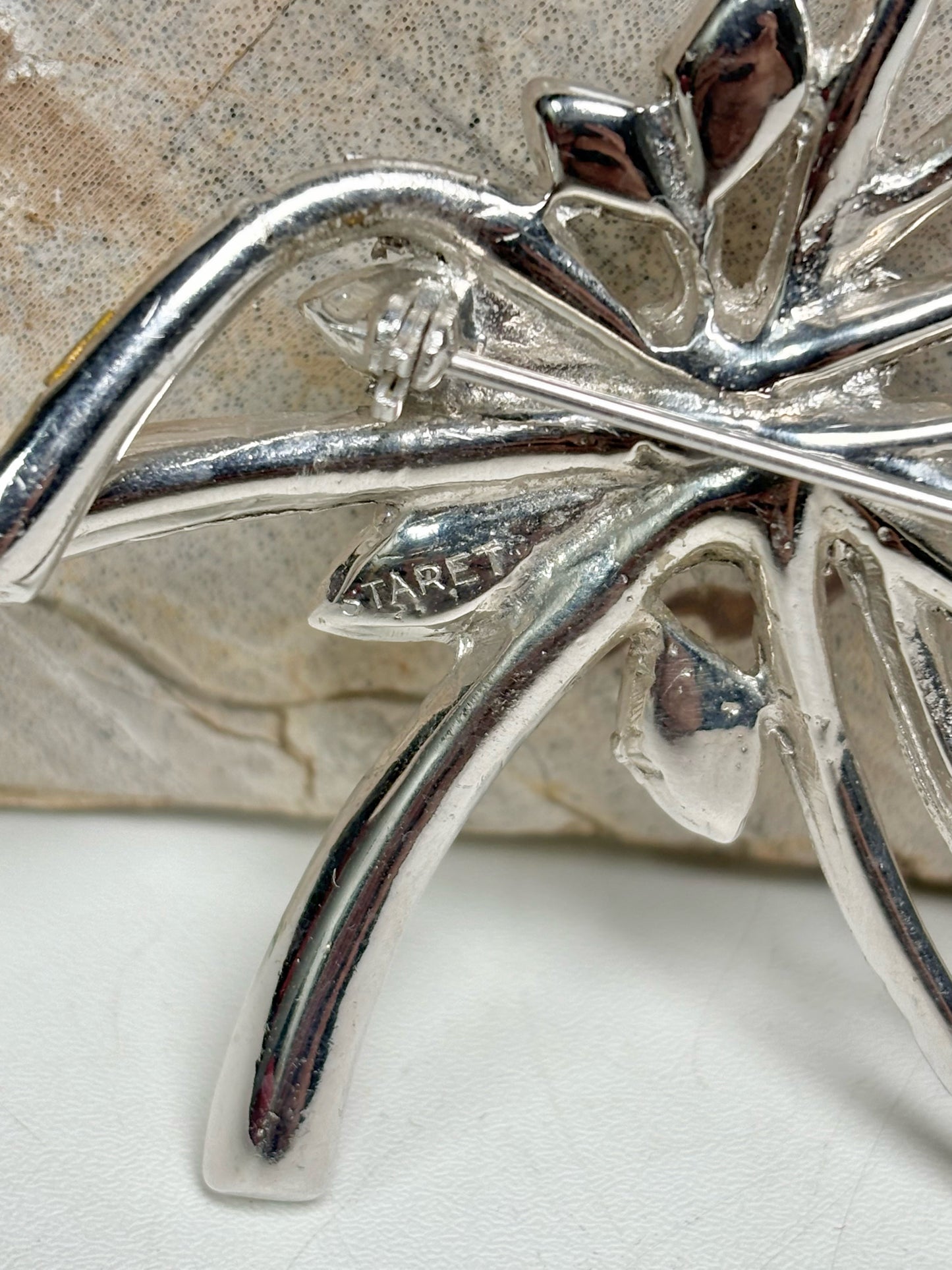 Large Vintage Rhinestone Floral Bouquet Brooch Silver Pot Metal