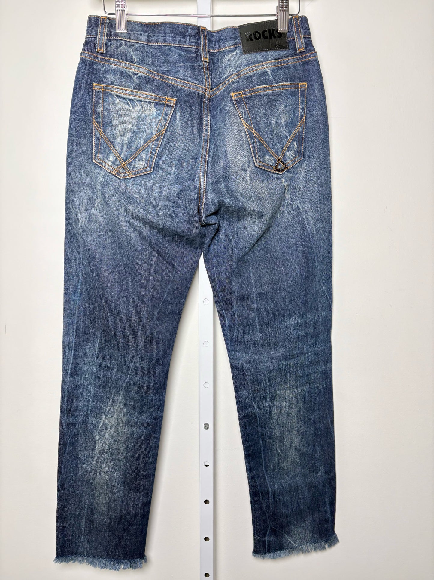 Women Size 26 (Sz 2) ROCKS Roy Roger's Blue Solid w/Embroidery Denim Jeans