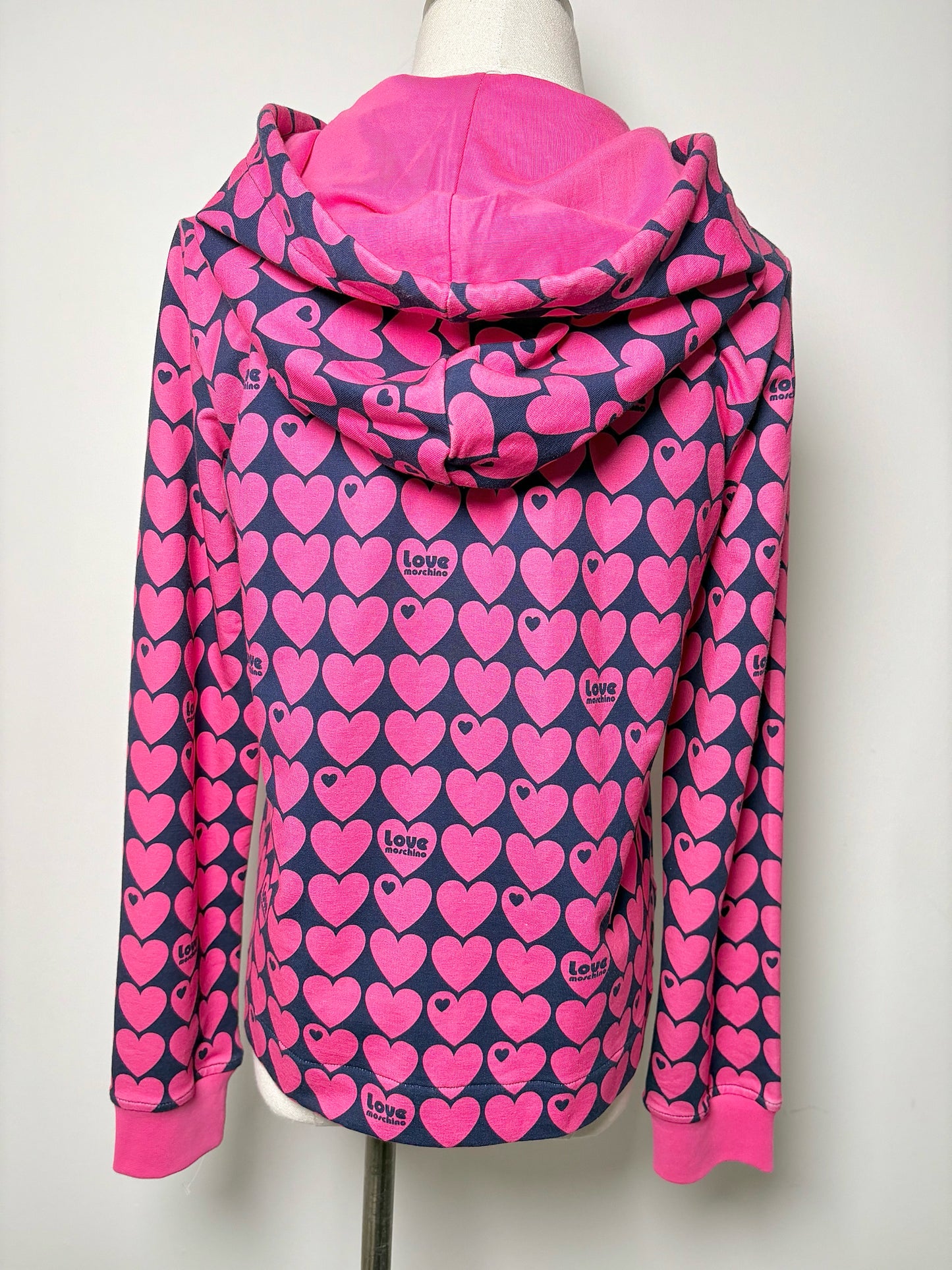 Women Size 4 (S) Love Moschino Pink, blue Hearts Cotton NWT Jacket