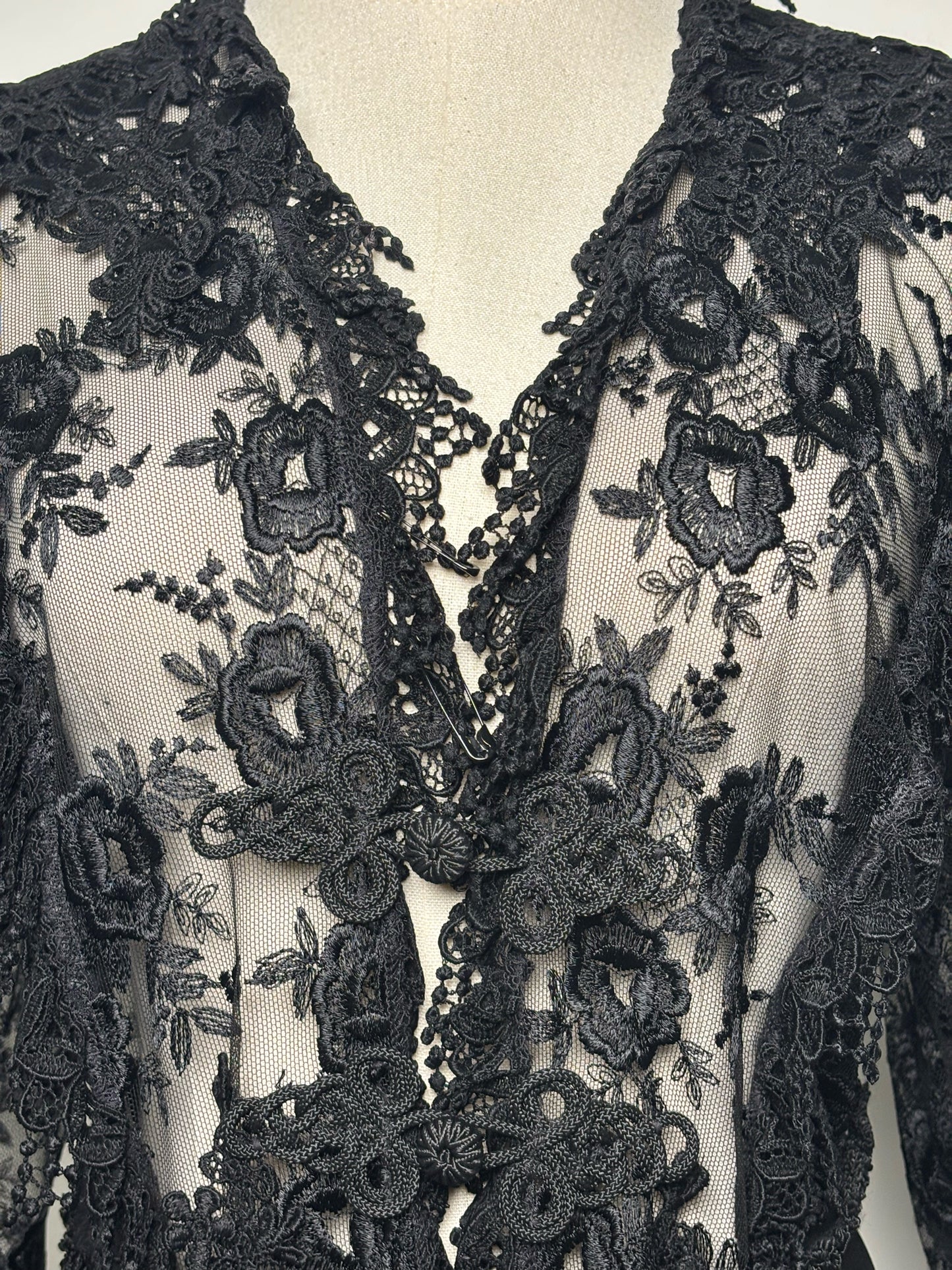 Women Size L No Label Black Lace Nylon, Polyester Blouse