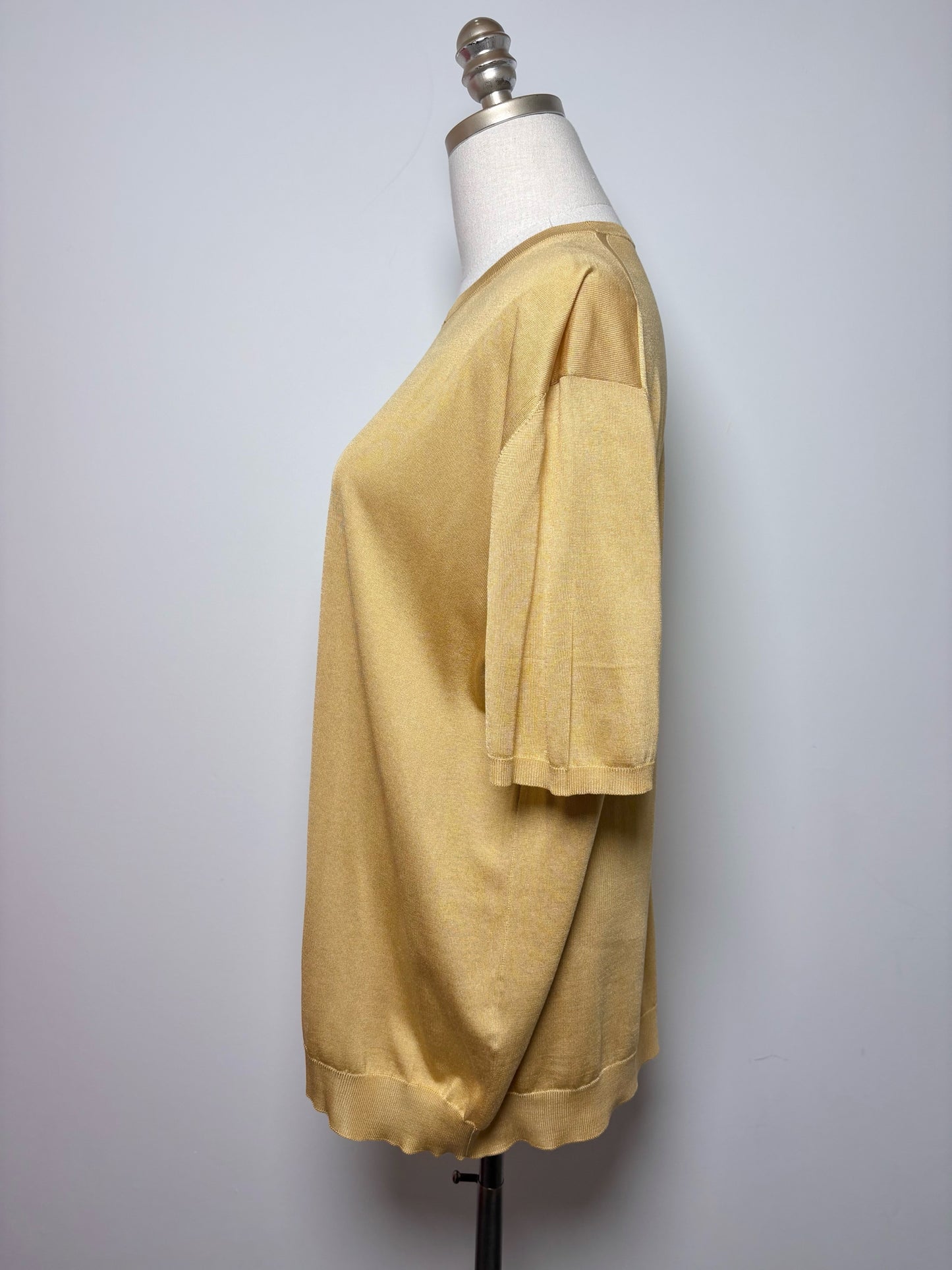 Prada Yellow Silk Solid Men's Mens Size 50 (L) Short Sleeves Sweater