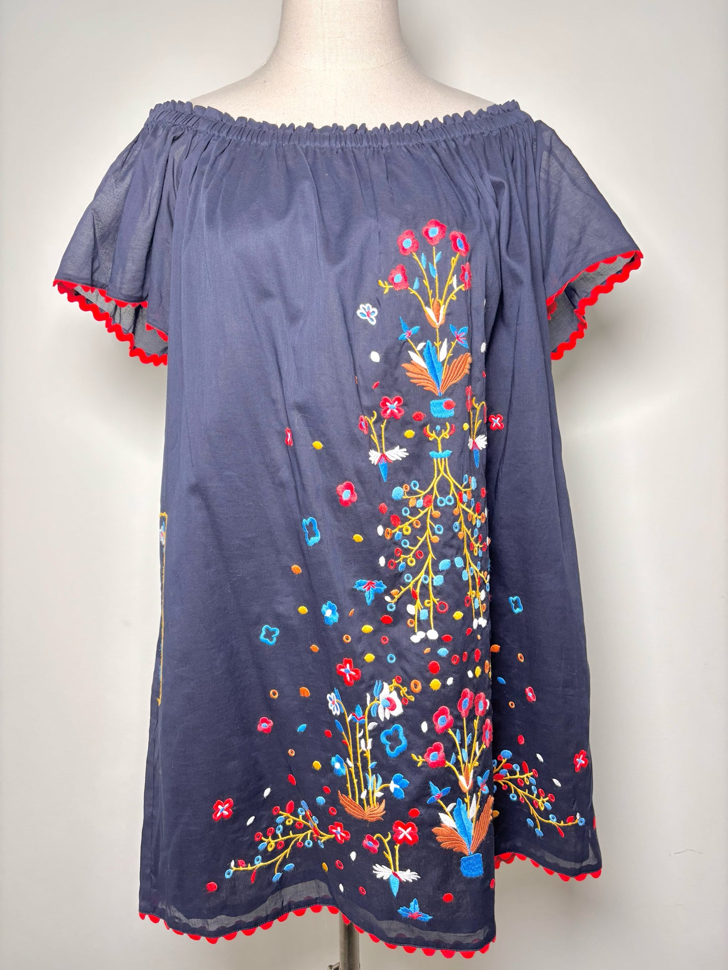 Women Size S/P Tory Burch Blue Embroidered Cotton NWT Dress