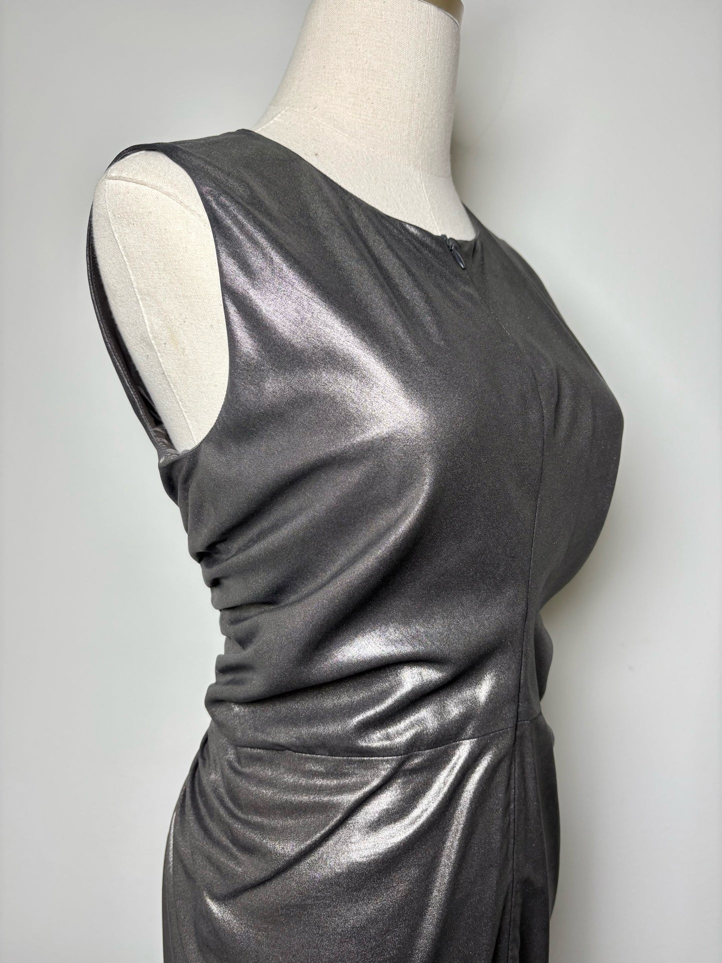 Women Size 38 (4 - 6 US) Jil Sander Metallic Pewter Solid Pure Silk, Lined Dress