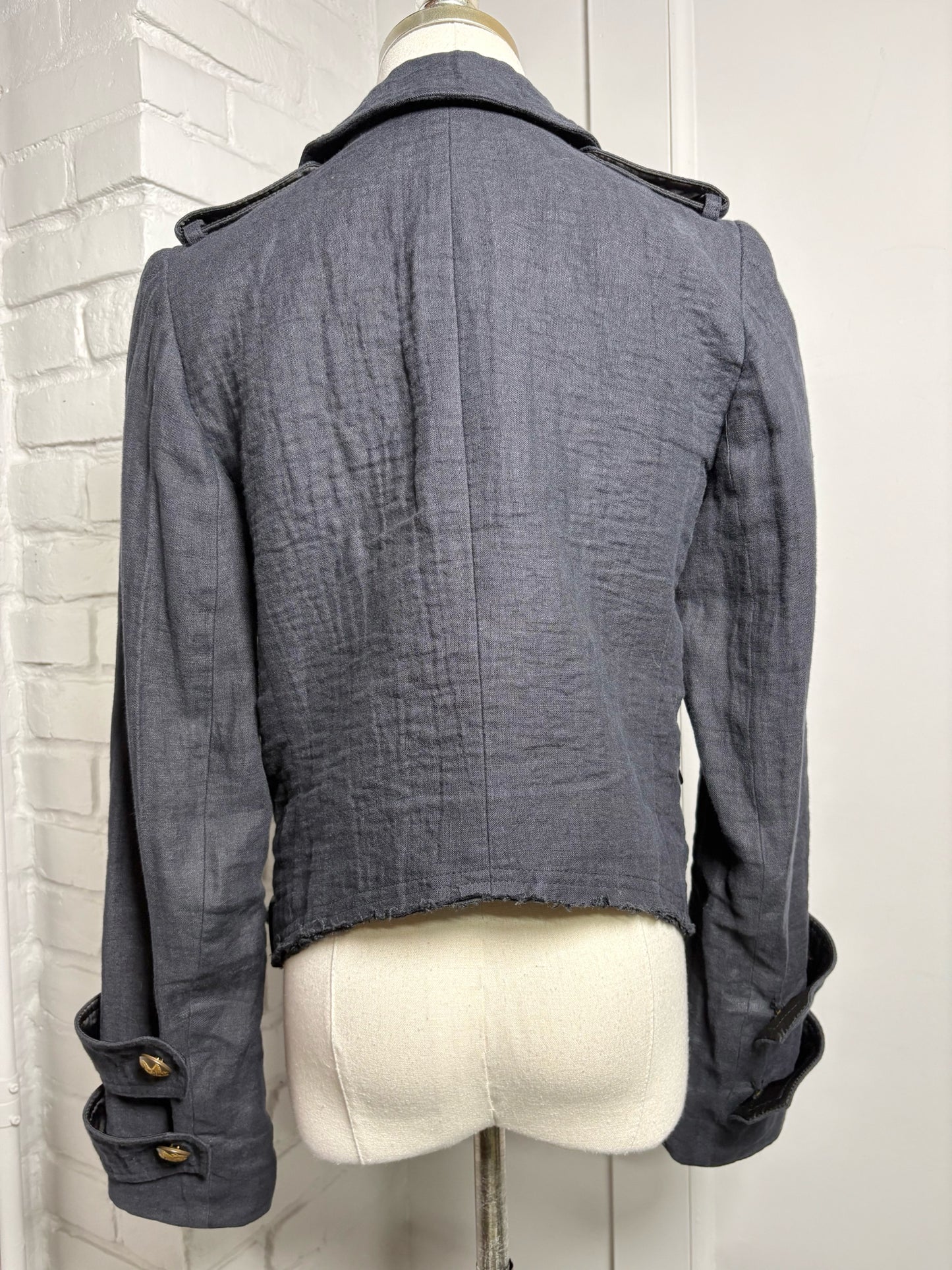 Women Size 6 Smythe Black Solid Cotton, Linen Jacket