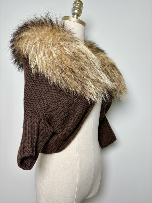 Women Size XS Alice + Olivia Brown Knitted Wool & Fur Sweater