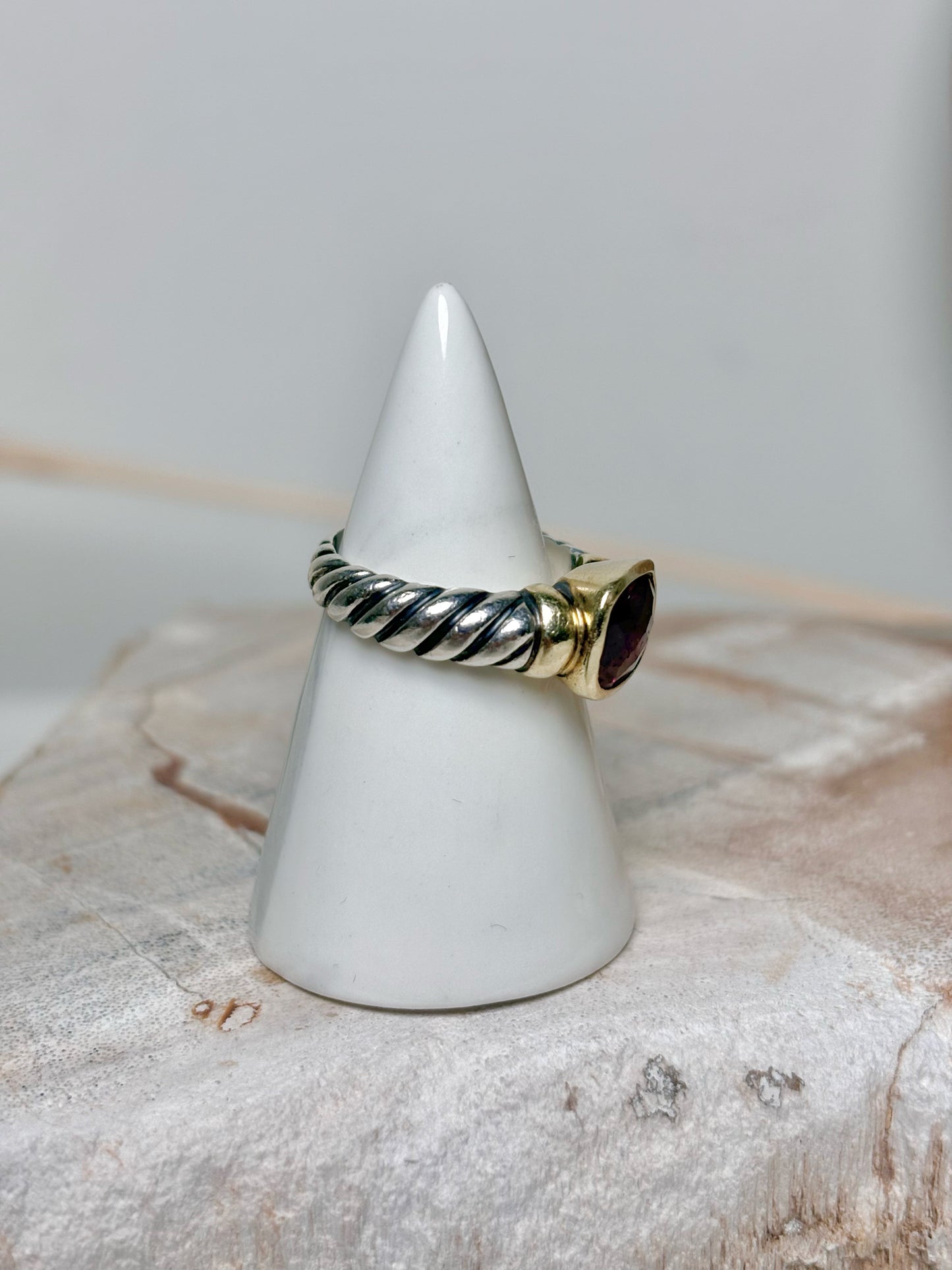 David Yurman Amethyst 14K Gold, Silver Noblesse Sz 7 Ring