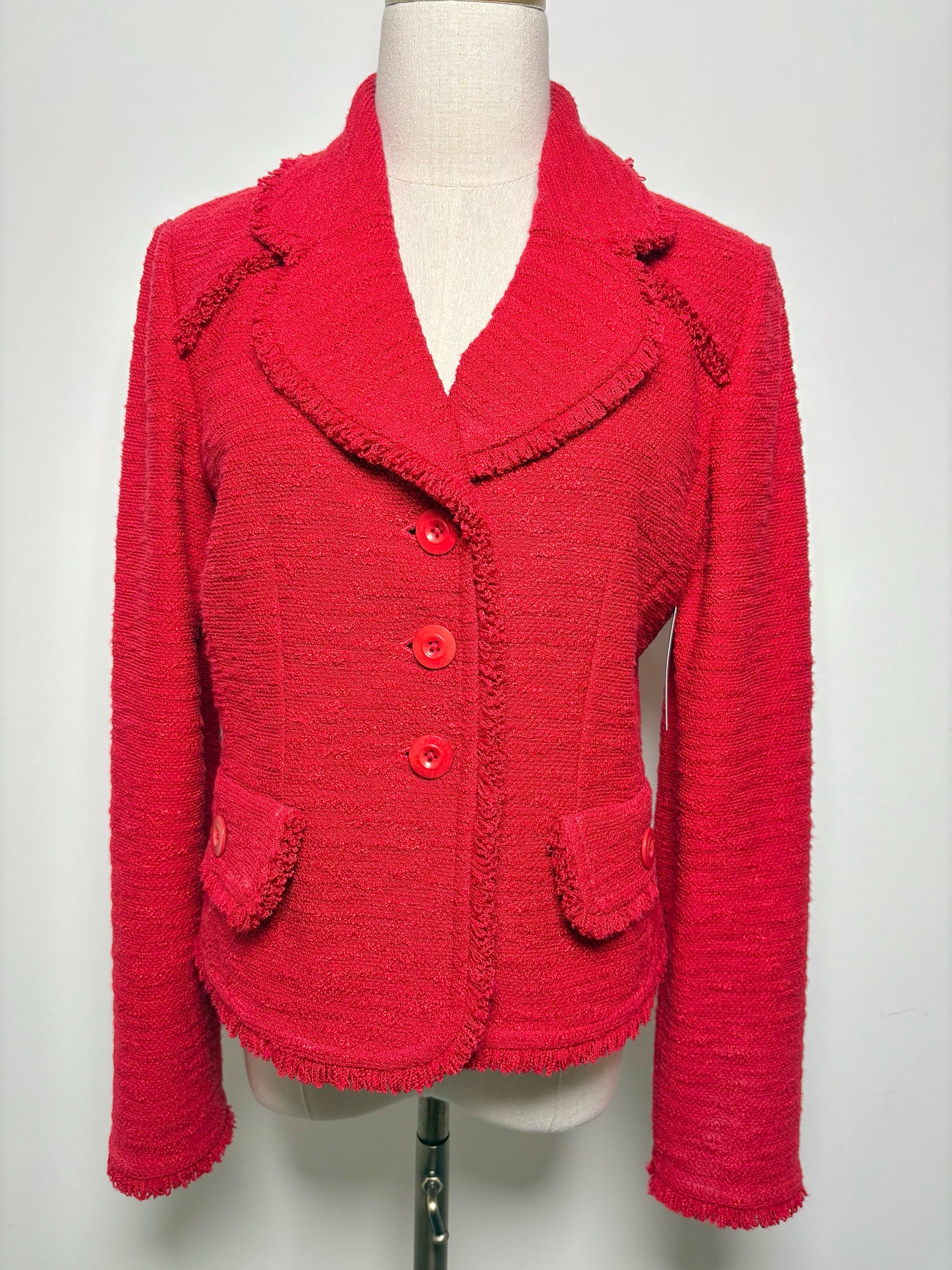 Women Size 8 St. John Red Solid Wool, Rayon Jacket