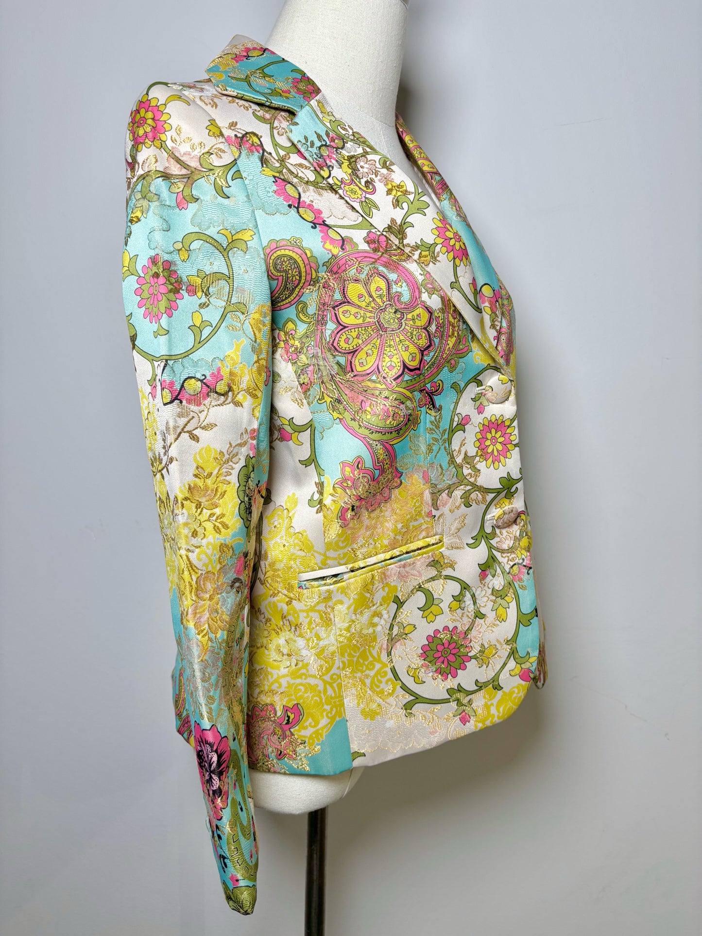 Women Size XS Cynthia Rowley Multi-Color Paisley Jacquard Blazer