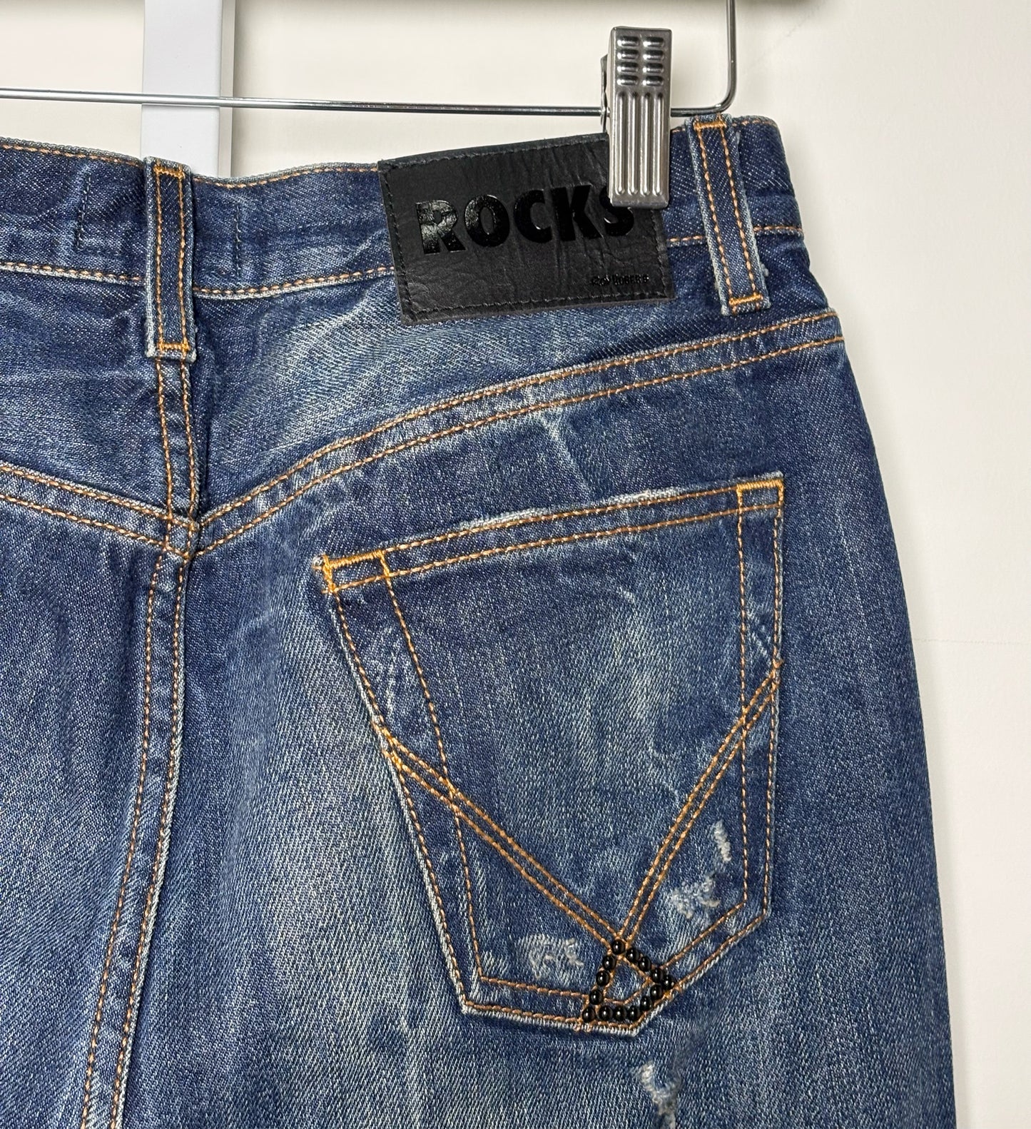 Women Size 26 (Sz 2) ROCKS Roy Roger's Blue Solid w/Embroidery Denim Jeans