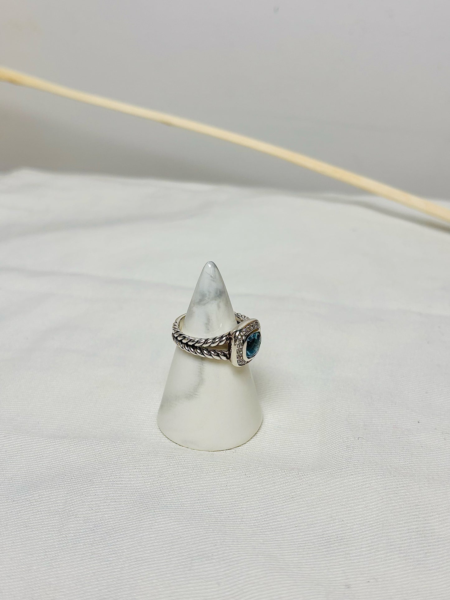Sterling Silver David Yurman Topaz, Diamonds Sz 6, 7 mm Petite Albion Ring