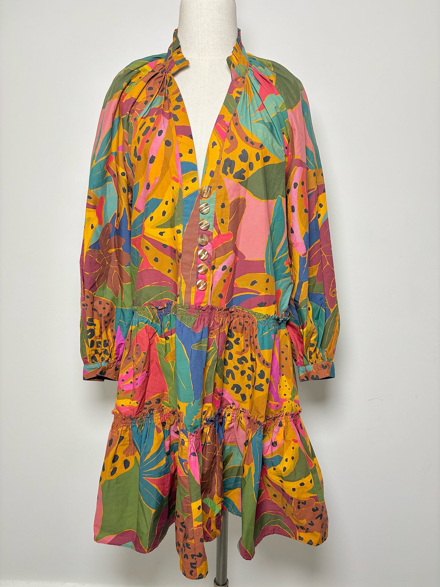 Women Size S Farm Rio Brown, Green and Pink Jungle Cotton NWT Dress